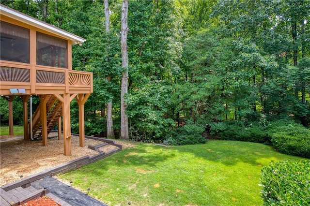 3795 Newport Bay Dr, Alpharetta, GA 30005 - view of green lawn with a sunroom and stairs