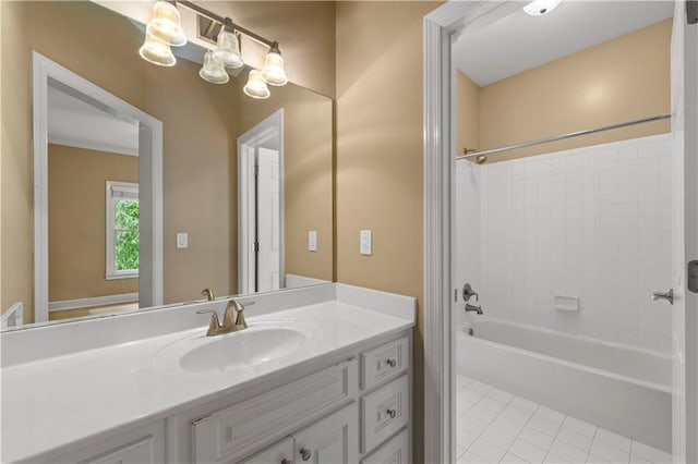 bathroom with vanity and bathtub / shower combination