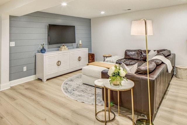 1343 Peachtree Battle Ave NW, Atlanta, GA 30327 - living area featuring light wood finished floors, recessed lighting, wood walls, and baseboards