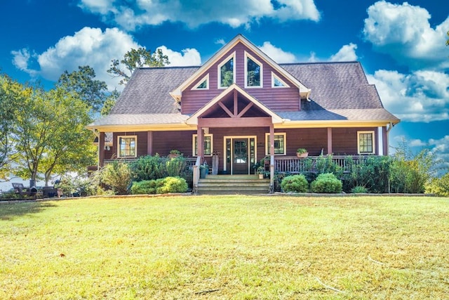 craftsman house with a front lawn and a porch