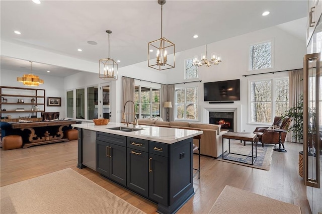 120 Nezhat Pl, Atlanta, GA 30350 - kitchen featuring a sink, open floor plan, dishwasher, a chandelier, and recessed lighting