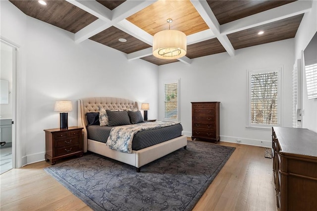 120 Nezhat Pl, Atlanta, GA 30350 - bedroom featuring coffered ceiling, light wood-style floors, baseboards, multiple windows, and recessed lighting