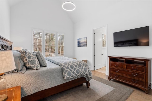 120 Nezhat Pl, Atlanta, GA 30350 - bedroom with light wood-style flooring and high vaulted ceiling