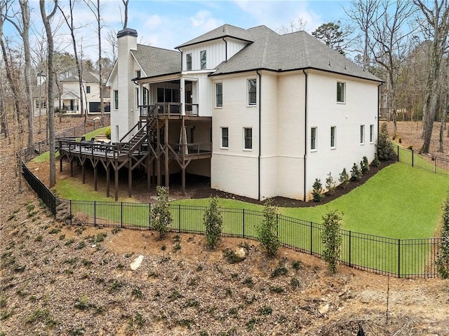 120 Nezhat Pl, Atlanta, GA 30350 - rear view of property with stairs, a wooden deck, and roof with shingles