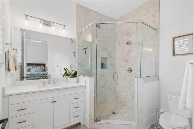 120 Nezhat Pl, Atlanta, GA 30350 - bathroom with ensuite bathroom, a marble finish shower, toilet, vanity, and baseboards