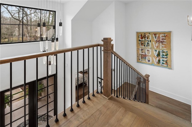 120 Nezhat Pl, Atlanta, GA 30350 - stairway with wood finished floors and baseboards