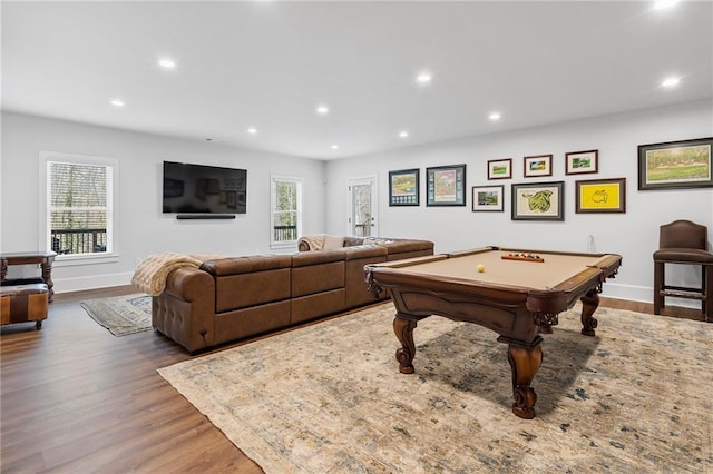 120 Nezhat Pl, Atlanta, GA 30350 - game room with recessed lighting, wood finished floors, billiards table, and baseboards