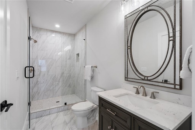 120 Nezhat Pl, Atlanta, GA 30350 - full bath with toilet, vanity, marble finish floors, a shower stall, and recessed lighting