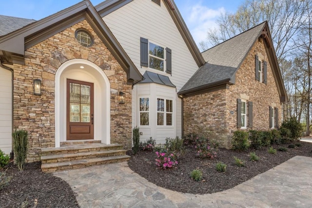 2410 Glade Overlook, Cumming, GA 30041 - entrance to property featuring stone siding and a shingled roof