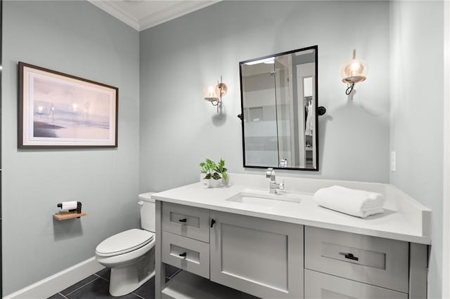 1141 Ragley Hall Rd NE, Brookhaven, GA 30319 - bathroom with toilet, baseboards, tile patterned flooring, crown molding, and vanity