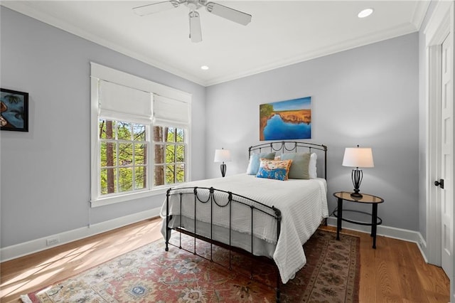1141 Ragley Hall Rd NE, Brookhaven, GA 30319 - bedroom with a ceiling fan, wood finished floors, baseboards, ornamental molding, and recessed lighting