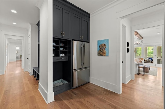 1141 Ragley Hall Rd NE, Brookhaven, GA 30319 - interior space featuring high end fridge, baseboards, light wood-type flooring, recessed lighting, and ornamental molding