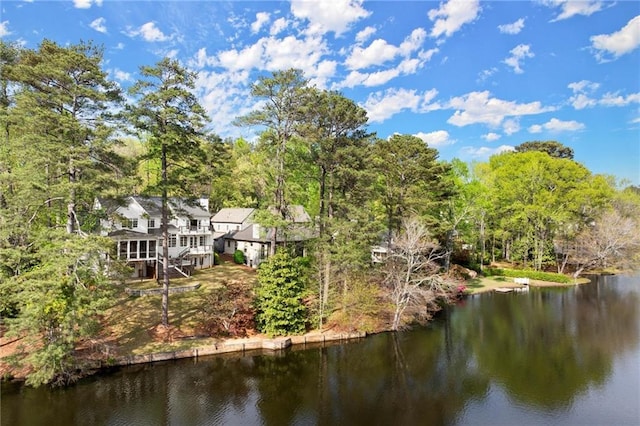 1141 Ragley Hall Rd NE, Brookhaven, GA 30319 - back of house with a deck with water view, a sunroom, and stairs