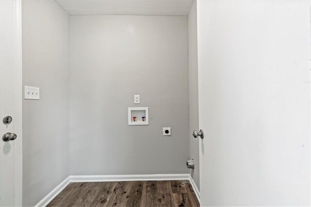 laundry area featuring hookup for an electric dryer, washer hookup, and dark hardwood / wood-style flooring