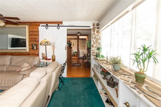 living room featuring ceiling fan