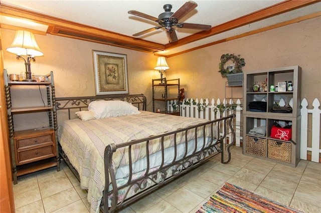 bedroom with tile patterned floors and a textured wall