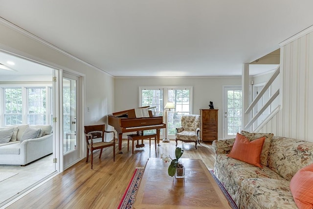 3219 Parkridge Cres, Chamblee, GA 30341 - living room featuring light wood-style floors and ornamental molding