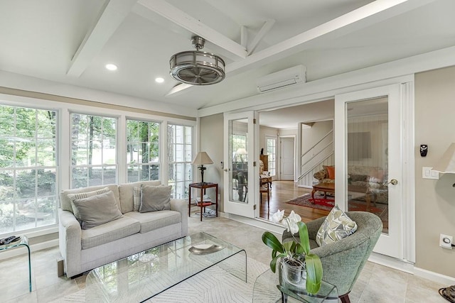3219 Parkridge Cres, Chamblee, GA 30341 - sunroom with a wall unit AC, healthy amount of natural light, and beam ceiling