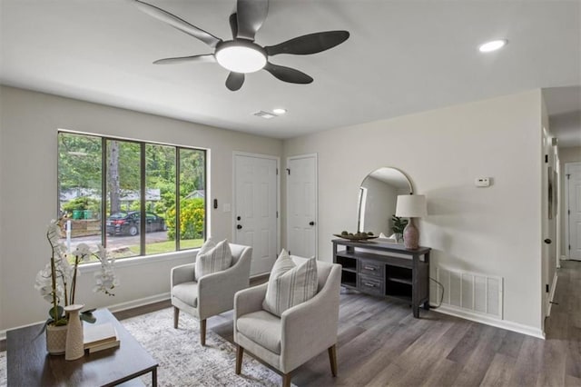 4912 Bayside Ct, Stone Mountain, GA 30088 - living room featuring healthy amount of natural light, a ceiling fan, wood finished floors, and recessed lighting