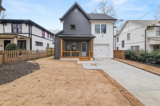 2018 Presley Way NE, Atlanta, GA 30317 - modern farmhouse featuring covered porch, board and batten siding, fence, and a garage
