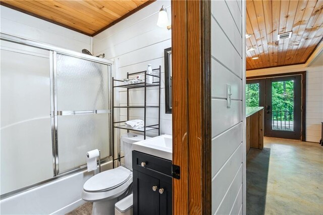 21 Basin Ct, Jasper, GA 30143 - bedroom with wood ceiling, concrete flooring, wooden walls, ensuite bathroom, and ceiling fan