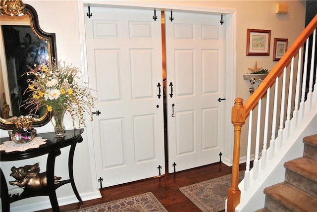 3824 Smith Creek Ct, Buford, GA 30519 - entryway with stairs and dark wood-style flooring