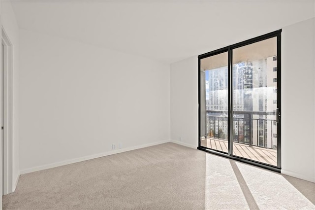 carpeted spare room featuring a wall of windows