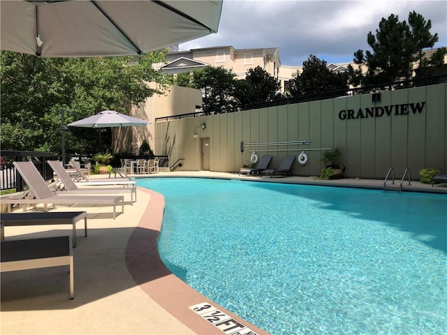 view of swimming pool featuring a patio