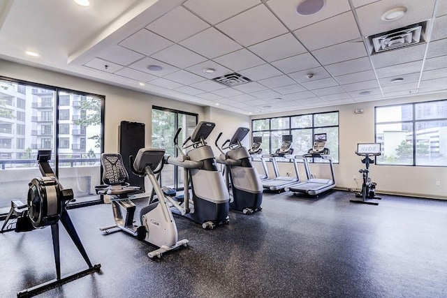 gym with a drop ceiling