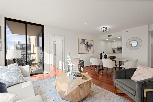 living room with hardwood / wood-style floors