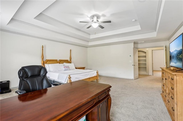 4459 Sierra Creek Dr, Hoschton, GA 30548 - bedroom with light carpet, a ceiling fan, baseboards, and a raised ceiling