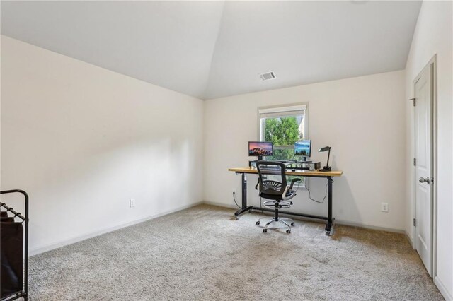4459 Sierra Creek Dr, Hoschton, GA 30548 - office space with carpet floors, vaulted ceiling, visible vents, and baseboards