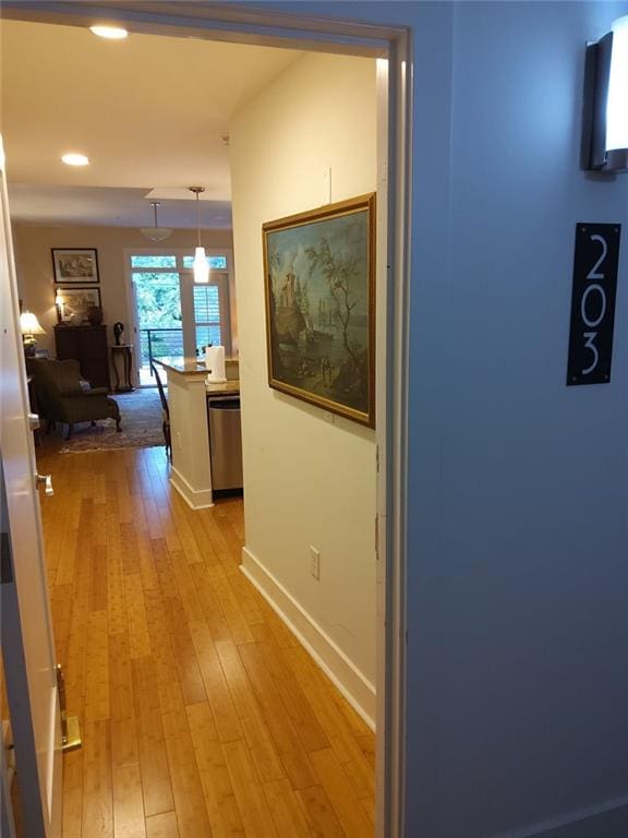 3655 Peachtree Rd Unit 203, Atlanta, GA 30319 - hallway featuring light wood-type flooring and recessed lighting