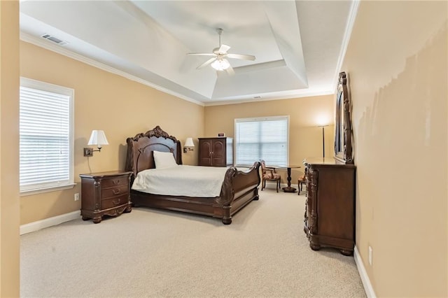 656 Deerwood Way, Evans, GA 30809 - carpeted bedroom with baseboards, a raised ceiling, crown molding, and ceiling fan