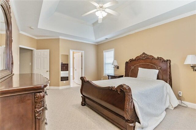 656 Deerwood Way, Evans, GA 30809 - bedroom with a raised ceiling, light carpet, baseboards, connected bathroom, and crown molding