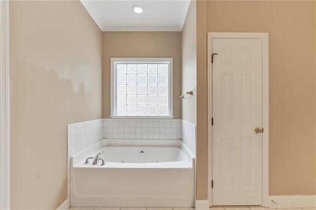 656 Deerwood Way, Evans, GA 30809 - bathroom featuring a tub with jets, crown molding, baseboards, and tile patterned flooring