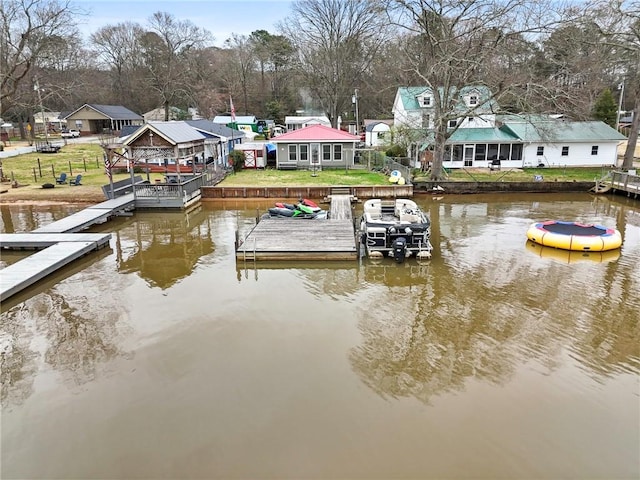 dock area with a water view