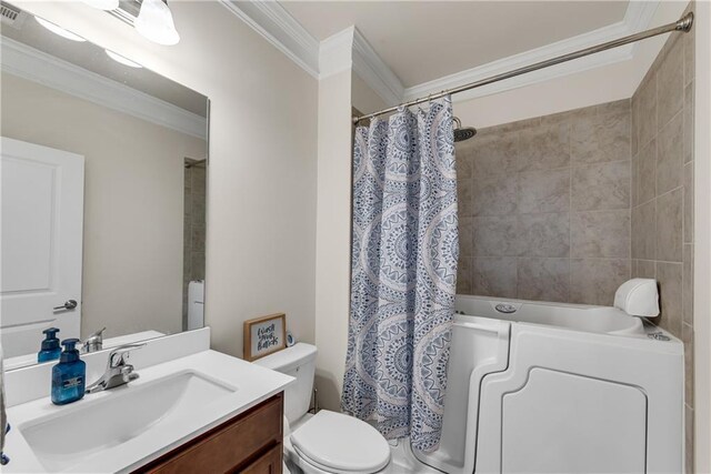 3950 Grandview Manor Dr, Cumming, GA 30028 - full bathroom with shower / bath combo, toilet, crown molding, vanity, and washer / dryer