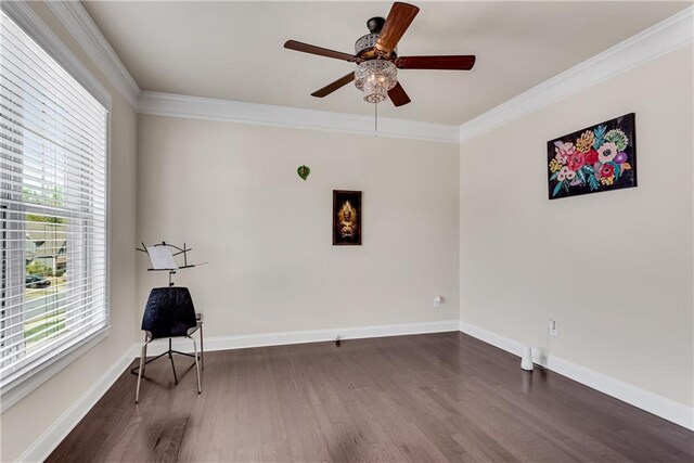 3950 Grandview Manor Dr, Cumming, GA 30028 - unfurnished room featuring ceiling fan, baseboards, wood finished floors, and ornamental molding
