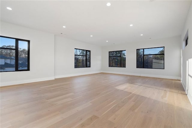 spare room with plenty of natural light and light hardwood / wood-style flooring