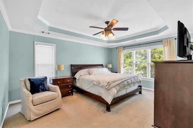 3921 Upland Way, Marietta, GA 30066 - bedroom featuring baseboards, light carpet, ornamental molding, and a raised ceiling