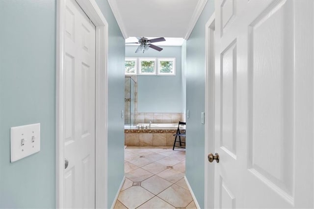 3921 Upland Way, Marietta, GA 30066 - hallway with baseboards, ornamental molding, and light tile patterned floors