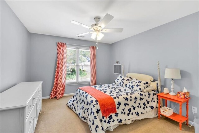 3921 Upland Way, Marietta, GA 30066 - bedroom with baseboards, visible vents, a ceiling fan, and light colored carpet