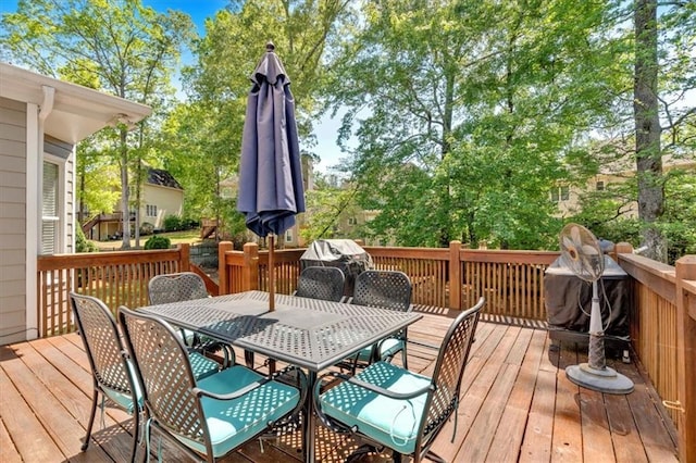3921 Upland Way, Marietta, GA 30066 - wooden deck featuring a grill and outdoor dining space