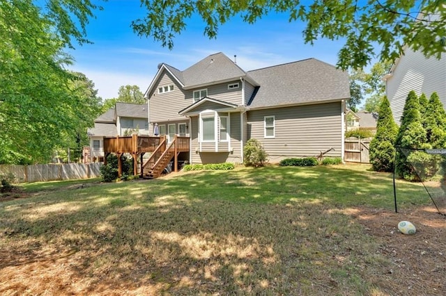 3921 Upland Way, Marietta, GA 30066 - rear view of property with a yard, a fenced backyard, stairs, and a deck