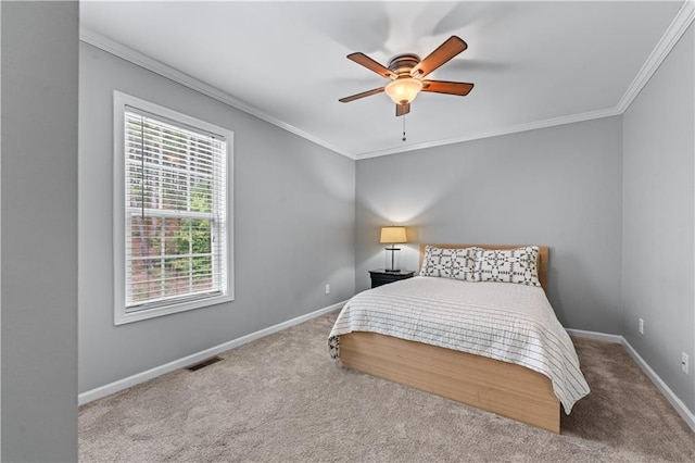 859 Scales Rd, Suwanee, GA 30024 - carpeted bedroom with ornamental molding, baseboards, and a ceiling fan