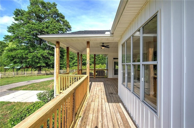 deck featuring a ceiling fan