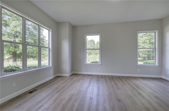 spare room featuring healthy amount of natural light, wood finished floors, and baseboards