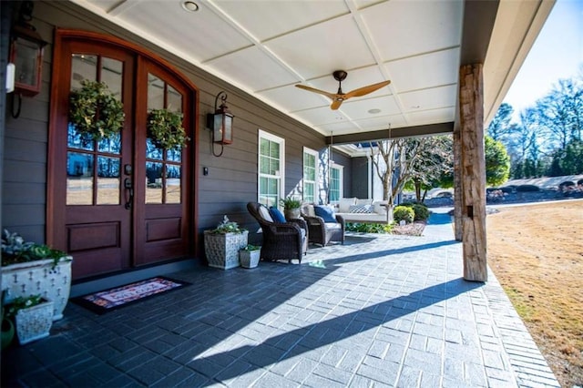 202 Hickory Chase, Carrollton, GA 30117 - view of patio / terrace with ceiling fan, outdoor lounge area, and french doors
