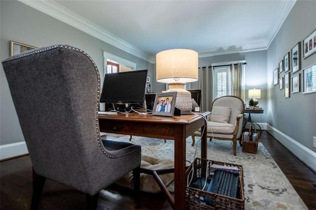 202 Hickory Chase, Carrollton, GA 30117 - office with baseboards, ornamental molding, and wood finished floors